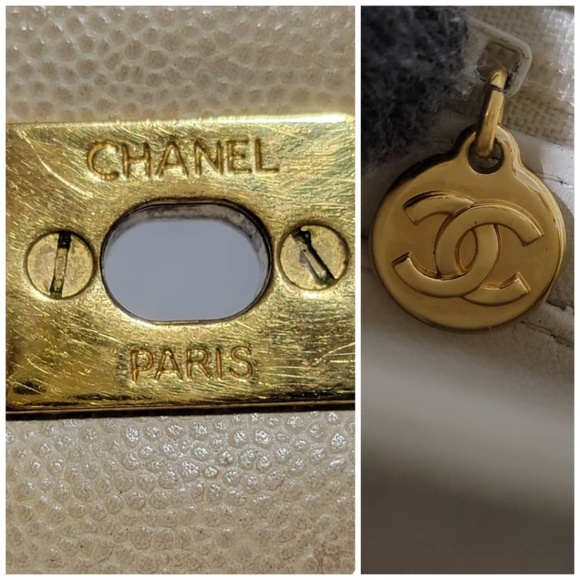 Authentic CHANEL Vintage Caviar Beige Flap Bag Beige Cream 24k Gold - Picture 7 of 15